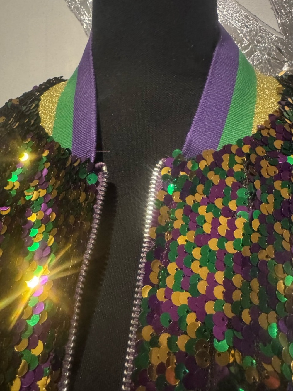 Purple, Green, and Gold Sequin Bomber Jacket - Picture 3 of 7